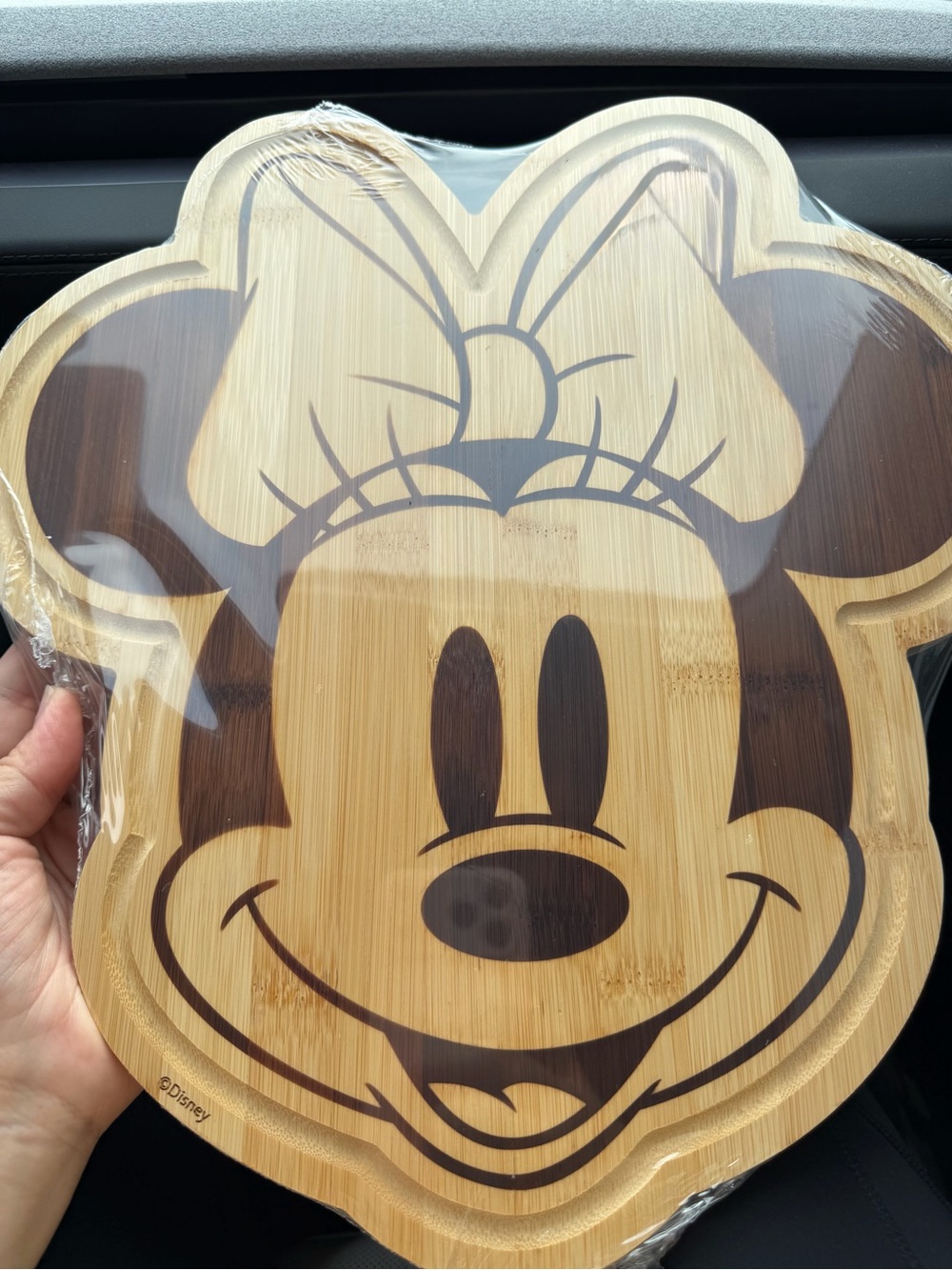 Disney Minnie Mouse Bamboo Cutting Board with Black Label and Red Bow Accent